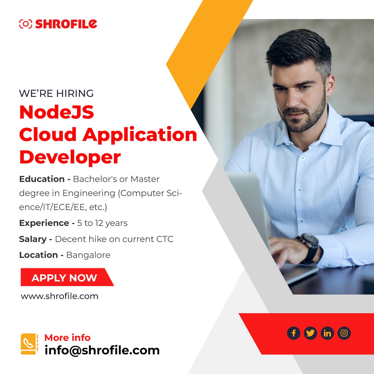 📢 We're Hiring! 🌟 NodeJS Cloud Application Developer
🚀 Apply now - shrofile.com/Submit-Your-Re…
✉️ info@shrofile.com

 #UrgentHiring  #CloudDeveloper #nodejsdeveloper #Javascript #javadeveloper #cloud #cloudcomputing #cloudapplications #python #Javascript #javadeveloperjobs