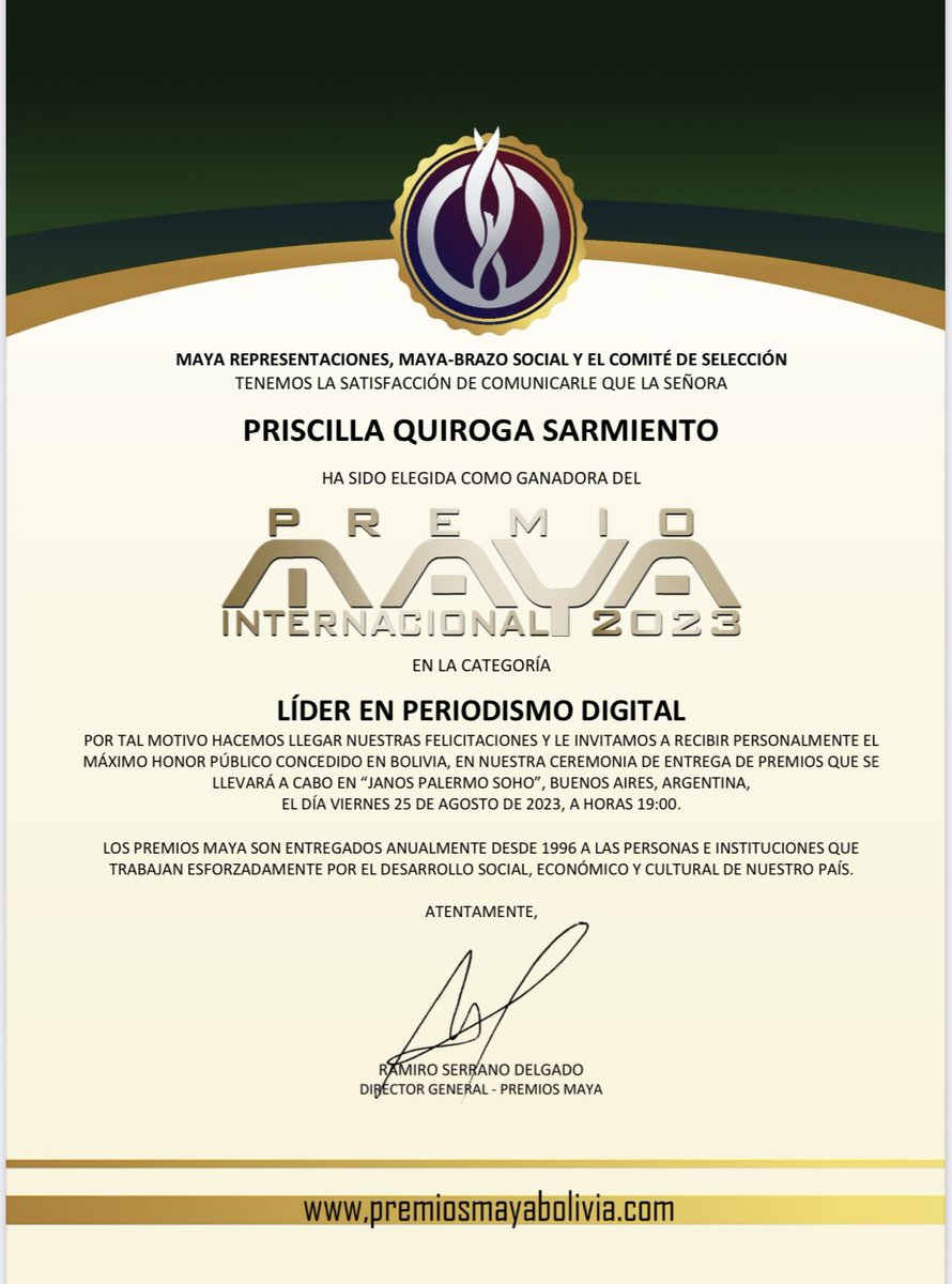 Prisi41Quiroga's tweet photo. Gracias a los #PremiosMaya, me siento honrada y comprometida con mi pasión que es la información. Gracias amigos de #twitter por compartir conmigo sus impresiones y noticias !!!! Nos vamos a #BuenosAires !!!! #PremiosMayaInternacional !!!!!! https://t.co/cdxWsfkE6p