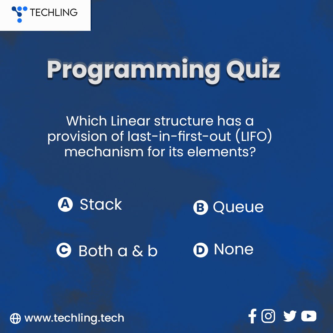 techling_pvt's tweet image. Test your coding skills.
#DeveloperQuiz #CodingChallenge #ProgrammersCompetition #CodeWarriors #TechQuiz #ProgrammingProwess #ProblemSolving #CodingSkills #ChallengeYourself #GlobalDevelopers #PrizesToWin #HappyCoding #Techling