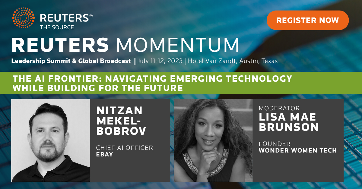 Nitzan Mekel-Bobrov, Ph.D. and Lisa Mae Brunson now onstage navigating emerging technology while building for the future. reuters.com/technology/reu… #reutersmomentum #ai