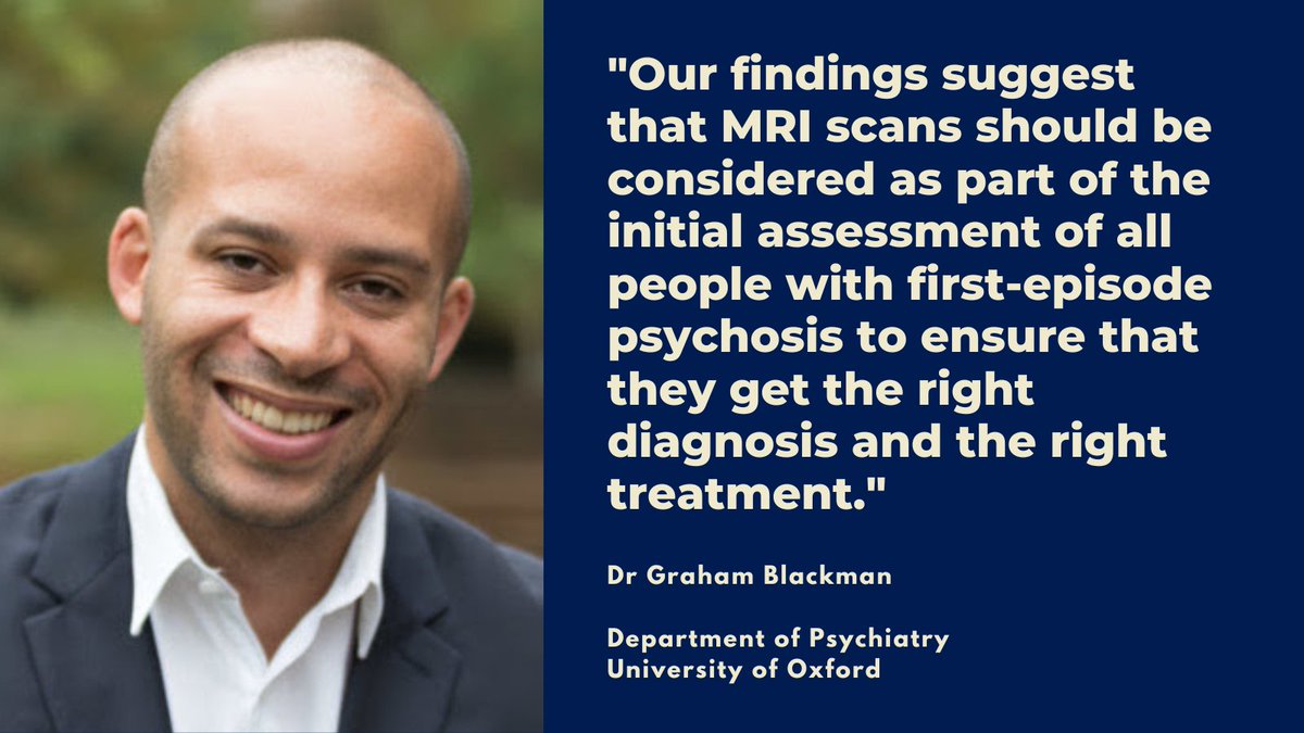 Oxford Psychiatry (@oxpsychiatry) on Twitter photo Routine brain scans for people with psychosis could identify underlying physical conditions causing their symptoms.
New paper <a href="/_GrahamBlackman/">Graham Blackman</a> found 6% of 1,600 psychosis patients had a scan abnormality leading to a different diagnosis or change in care.
psych.ox.ac.uk/news/routine-b… Routine brain scans for people with psychosis could identify underlying physical conditions causing their symptoms.
New paper <a href="/_GrahamBlackman/">Graham Blackman</a> found 6% of 1,600 psychosis patients had a scan abnormality leading to a different diagnosis or change in care.
psych.ox.ac.uk/news/routine-b…
