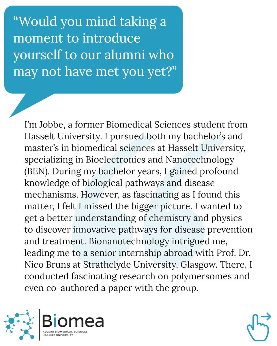 BiomeaUH's tweet photo. New month, new alumni in the picture!📸This month, we look at the young career of Jobbe Ramaekers!  If you're wondering what career paths other alumni have taken, you're not alone! 🙃
#alumni 
@GLW_UHasselt
@uhasselt https://t.co/1czlgfZ8VA