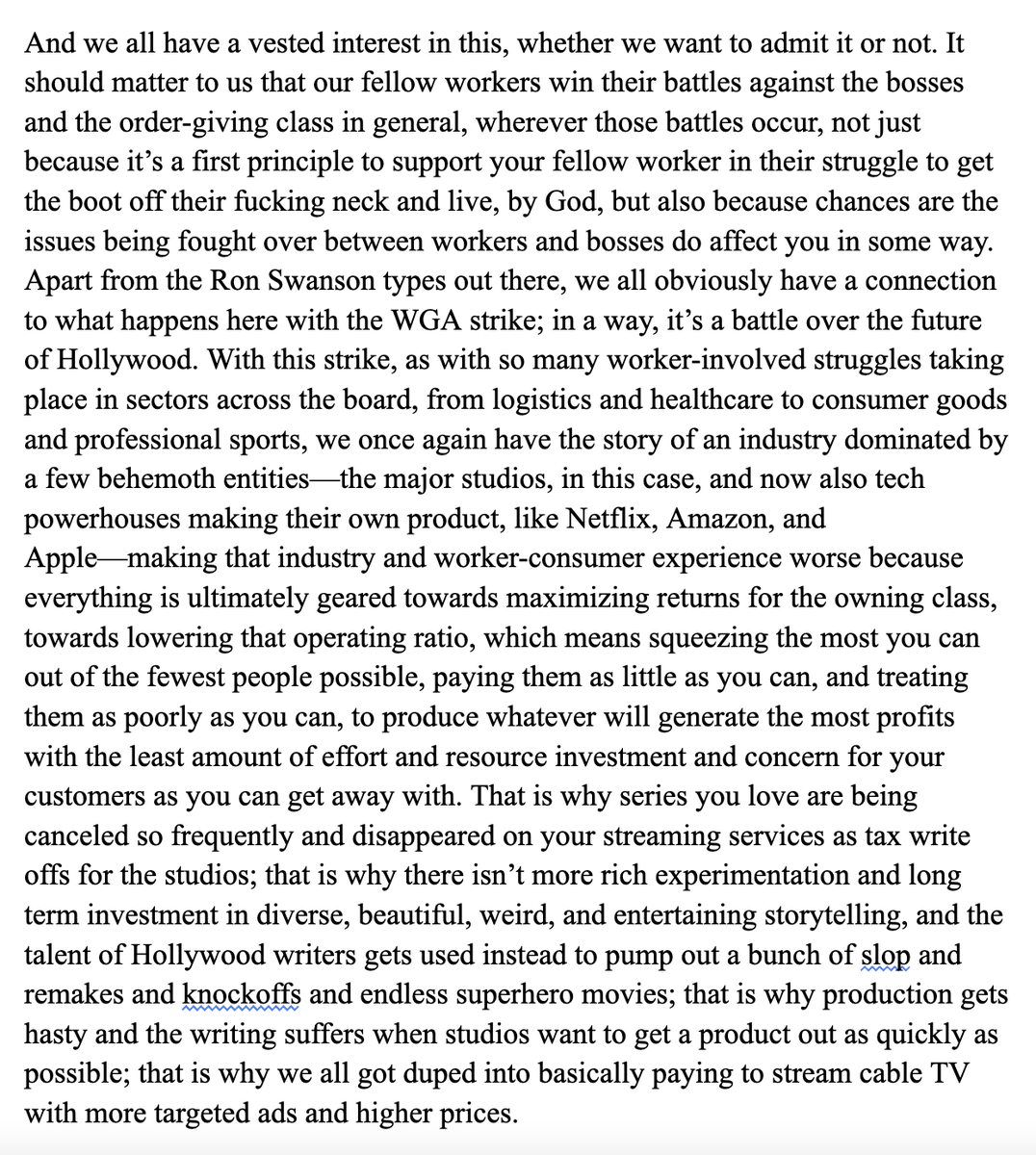 Apropos of these craven Hollywood studio execs revealing that they are bargaining in bad faith &amp; they want to starve workers out &amp; destroy the union, here's one more chunk excerpt from the draft of my Obama/"Working" piece...