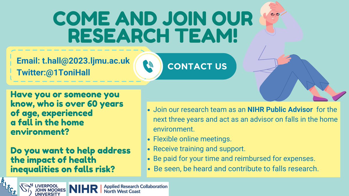 1ToniHall's tweet photo. 📢 Exciting Opportunity! 

Join our research study as an NIHR Public Advisor! 

We're recruiting passionate individuals to advise on falls in the homes of older adults from lower socioeconomic backgrounds.
Please retweet and spread the word!  #NIHR #PublicAdvisor #Falls https://t.co/qD3WcfBgCc
