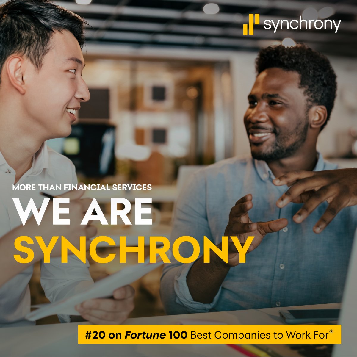 Thank you to our entire team for making Synchrony a Top 20 Best Company to Work For! We are honored to be recognized by @FortuneMagazine and @GPTW_US. Our people-first approach, culture of caring, and agile mindset drive innovation at speed and scale.