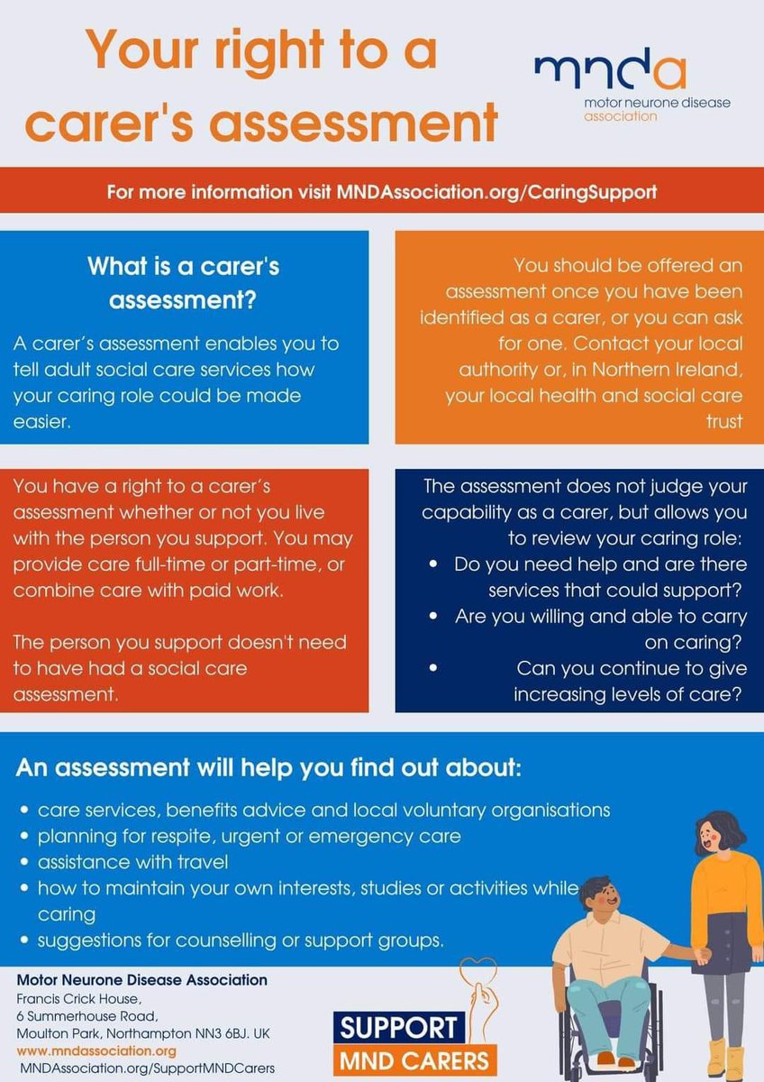 Are you entitled to a carer's assessment? 

Help us raise awareness of carer's assessments by sharing this infographic! Please retweet to #SupportMNDCarers. 

More information about support for carers of people with #MND here: 
MNDAssociation.org/CaringSupport