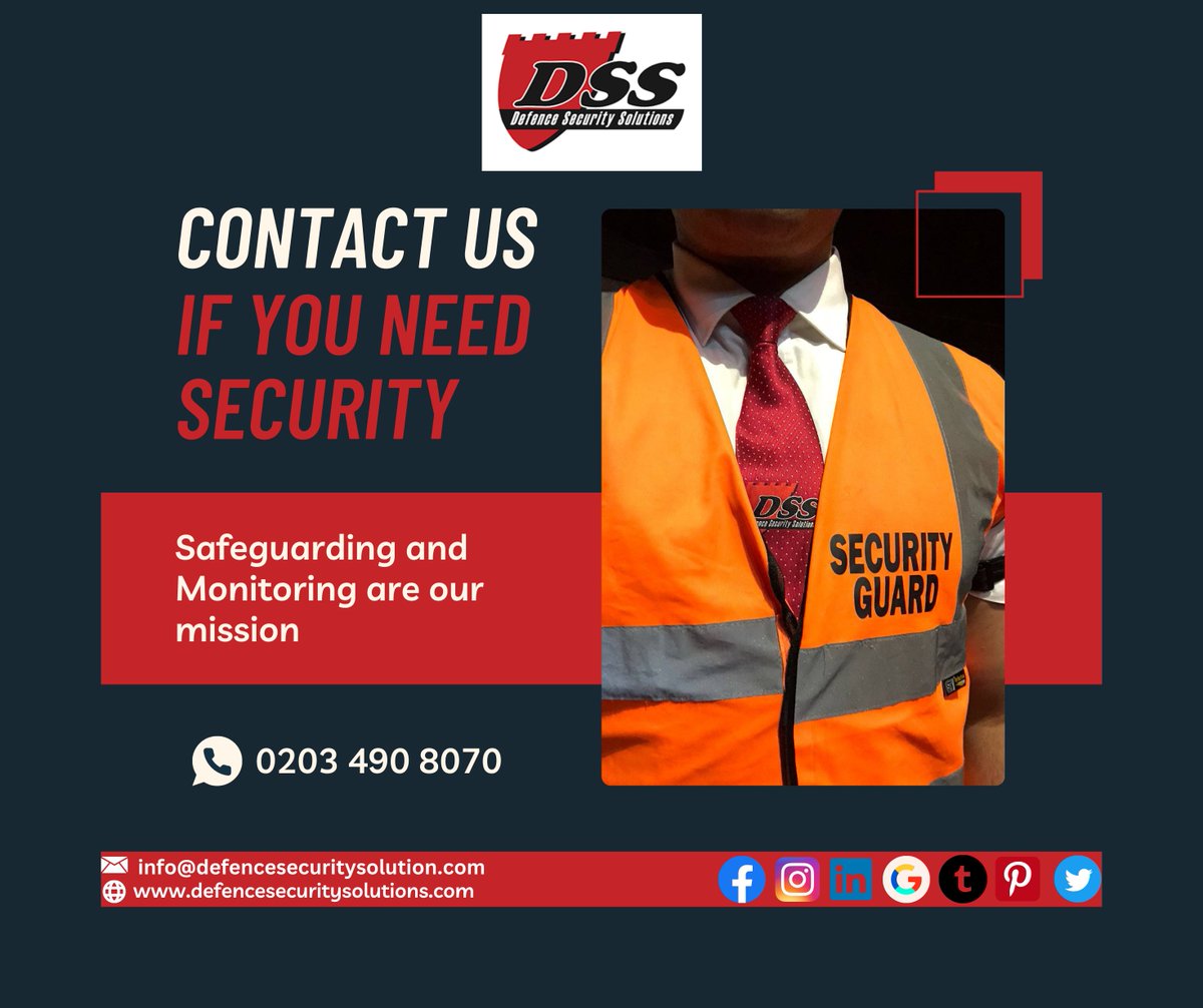 “Protecting your world, 24/7, with the best Security Officers.”

Defence Security Solutions

defencesecuritysolutions.com
facebook.com/DefenceSecurti…
twitter.com/home
pinterest.co.uk/defencesecurit…
linkedin.com/company/100675…
#UKSecurity
#SecureUK
#SafetyFirst
#ProtectingPeople