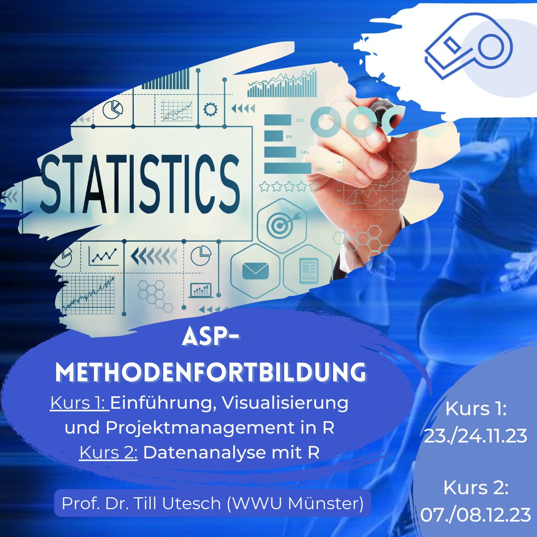 Neue #asp – Methodenfortbildung!

(1/3) Vom 23.11.2023 bis zum 24.11.2023 und vom 07.12.2023 bis zum 08.12.2023 werden im Auftrag der Arbeitsgemeinschaft für Sportpsychologie (asp) zwei aufeinander aufbauende Fortbildungsveranstaltungen zu den Themen