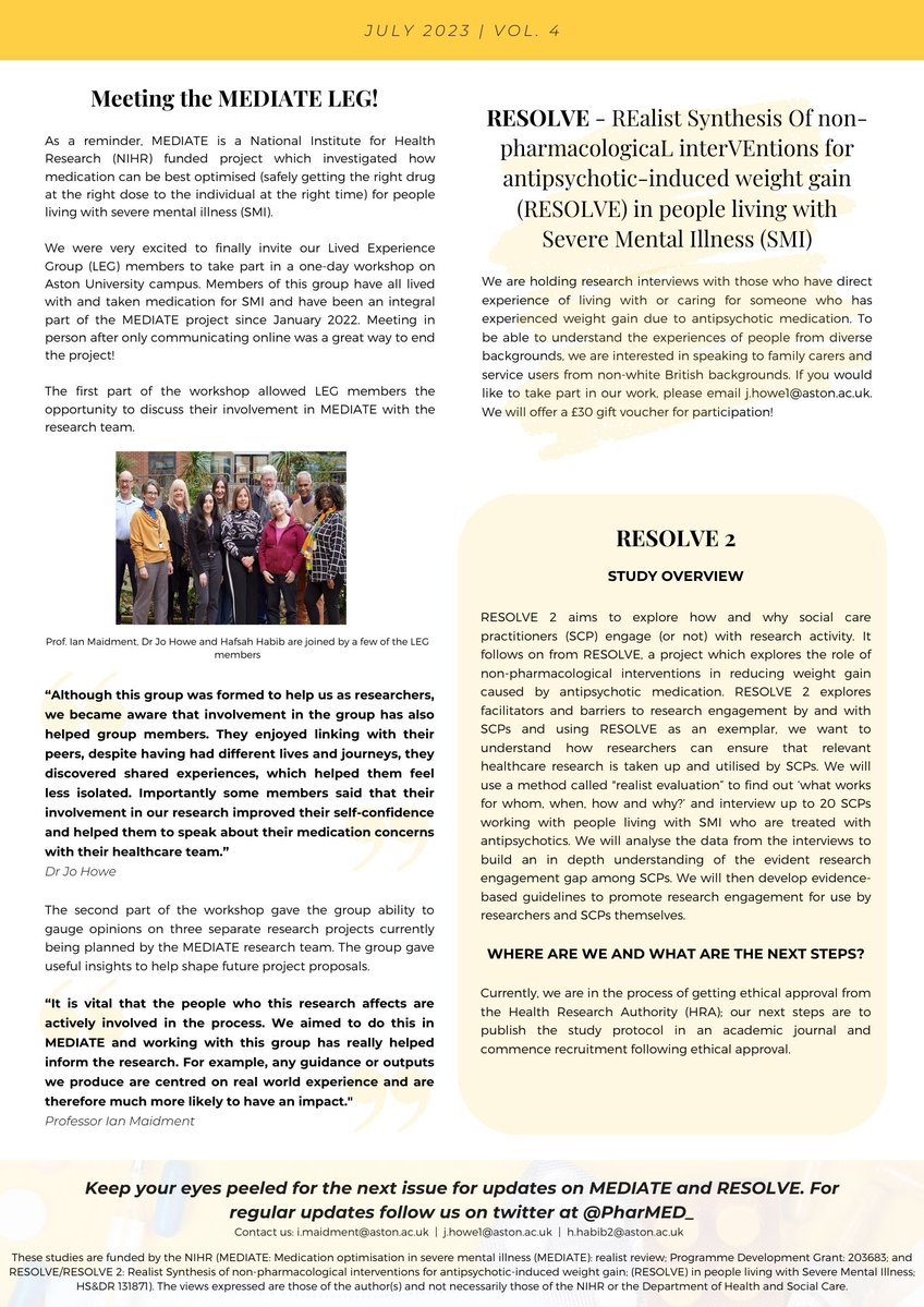 The fourth issue of our PharMED newsletter is here!🎉We hope you enjoy! 

<a href="/Prof_Ian_M/">Professor Ian Maidment</a> <a href="/DrJoHowe/">Jo Howe</a> <a href="/Hafsah_Habib/">Hafsah Habib</a> <a href="/birdigk93/">Gurkiran Birdi</a> <a href="/NesreinHamed/">Nesrein Hamed</a> <a href="/Maura_MacPhee/">Maura MacPhee</a> <a href="/PharmacistSimon/">Simon Jacklin</a> <a href="/EmmaPat53431265/">Emmalouise</a> <a href="/RachelUTG/">Rachel Upthegrove MBE</a> <a href="/EatingBehaviour/">Eating Behaviour Research Group</a> <a href="/amy_ahern/">Amy Ahern</a> <a href="/max_carlish/">Max Carlish</a> <a href="/McPinFoundation/">The McPin Foundation</a> <a href="/bsmhft/">BSMHFT NHS Mental Health</a> @NIHRcommunity