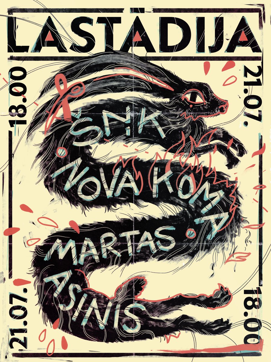 Nākamnedēļ būs ļoti labs koncerts Lastādijā (blakus Spīķeriem), spēlēs Nova Koma, ŠŅK un Martas Asinis! Mūzika daudzveidīga, svaiga un interesanta, turklāt vienā no mīlīgākajām koncertvietām Rīgā. Iesaku visiem draugiem un ienaidniekiem

bezrindas.lv/lv/snk-nova-ko…