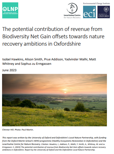 Proud to have worked with #Oxford's Local Nature Partnership, @BBOWT, @WildOxfordshire, @TOE_oxon on the potential contribution of revenue from Biodiversity Net Gain offsets towards nature recovery goals in Oxfordshire:naturerecovery.ox.ac.uk/projects/finan… @ymalhi @sophusticated @prueaddison