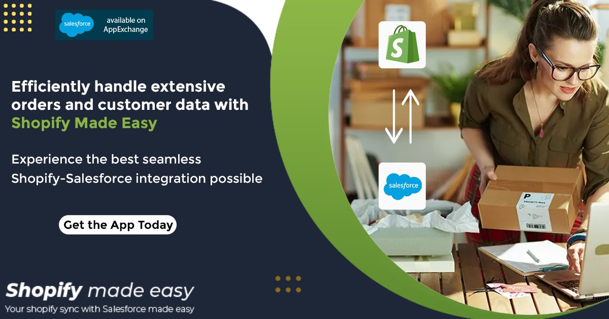 SyncMadeEasy's tweet photo. Discover a streamlined approach to managing large volumes of orders and customer information effortlessly using Shopify Made Easy. Get the app now! https://t.co/YHSV7AgAeh @Shopify @ShopifyPlus @appexchange #shopifyinsights #salesforce #Shopifypartners #shopifyconnector https://t.co/Qtk3HJr8HP