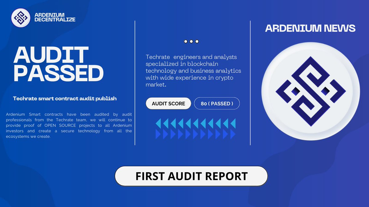 ArdeniumNetwork's tweet photo. News Today ! Big Thanks @TechRate1
First audit smart contract on #BinanceSmartChain Passed
Audit Docs : https://t.co/dgP6ioytkr
#BNB #Ardenium #Blockchain #Techrate https://t.co/1ka0UJbkcY