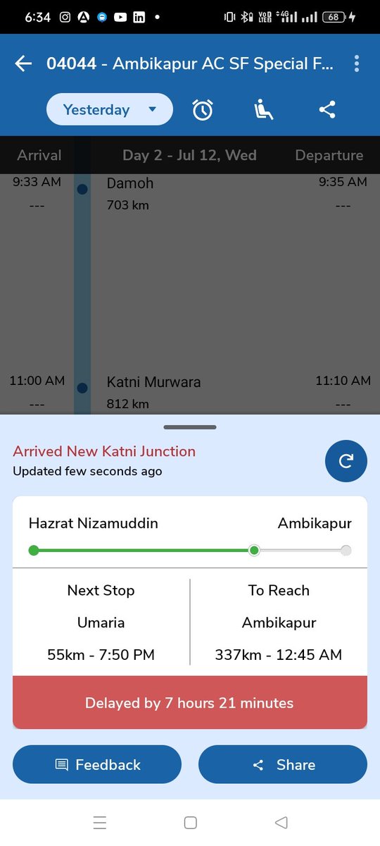 Shambhu77215884's tweet photo. @RailMinIndia 
Sir, Train no 04044 (Nizamuddin Ambikapur) train is delayed by 7+ hours. This is special train  but delayed like passenger train.
We all are waiting to reach home asap.
 Please do something https://t.co/yCaM5MOend