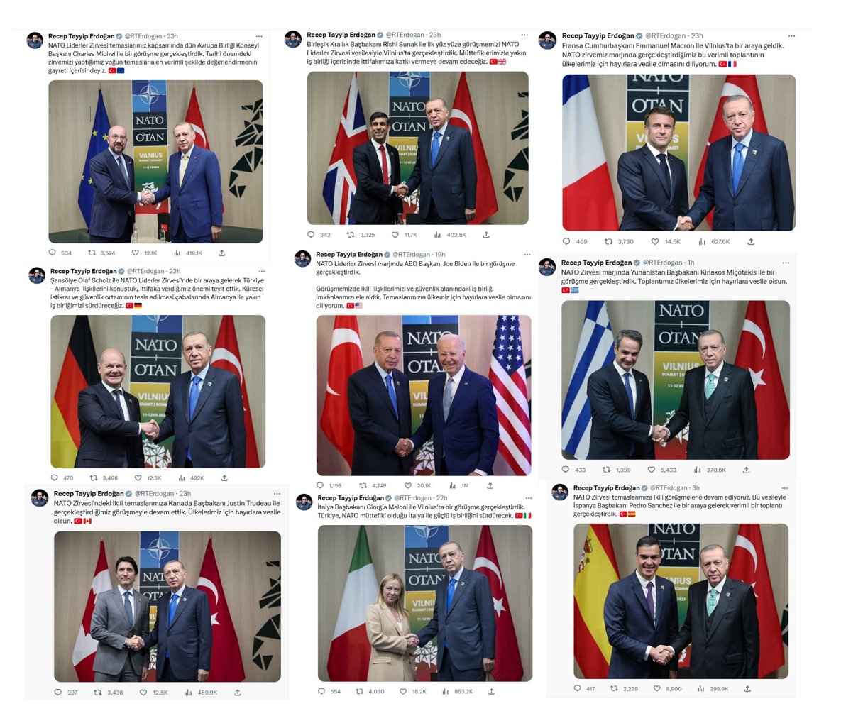 Erdoğan certainly didn't miss a photo op in Vilnius. He shared more of those pics on his Twitter than any other NATO leader.