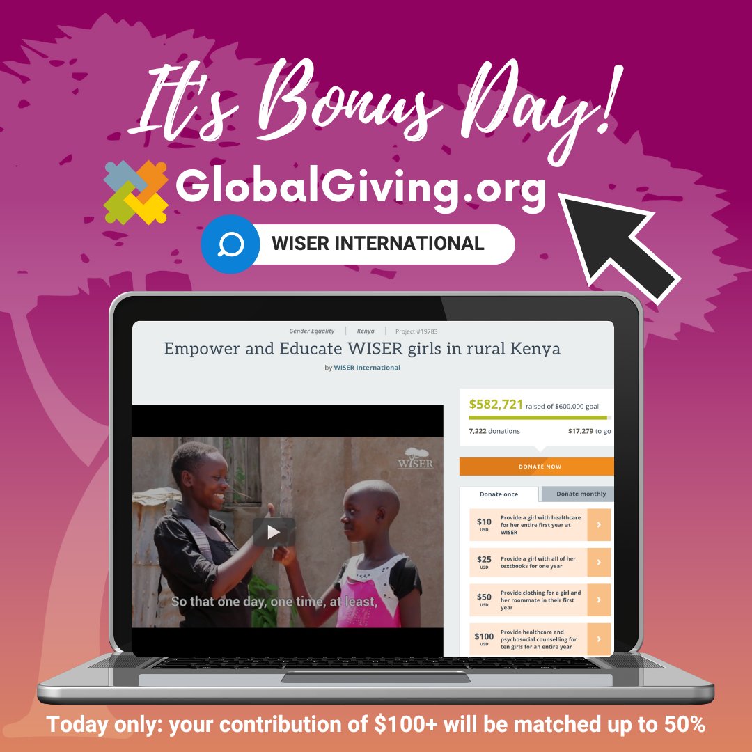 It starts NOW! Kick off your (tax deductible) yearly donation by heading over to globalgiving.org/projects/empow… where your contribution of $100 USD or more will be matched up to 50%!

#educategirls #empowergirls #girlsinstem #stemeducation #globalgivingbonusday #bonusday