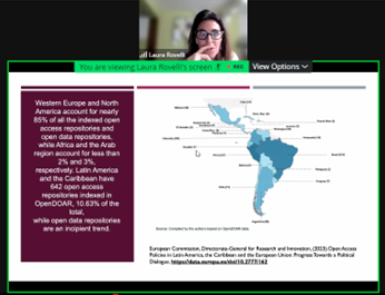 UNLibrary's tweet photo. Informative presentation by Dr. Laura Rovelli from @_CLACSO on the landscape of #OpenScience in Latin America and the Caribbean. 

Virtual panel: "Policy Makes Practice: Open Science and Public Funding for the Public Good."
https://t.co/8OwuEyUidb
@UNESCO #HLPF, #OpenScienceUN https://t.co/PwTcLoIzKL