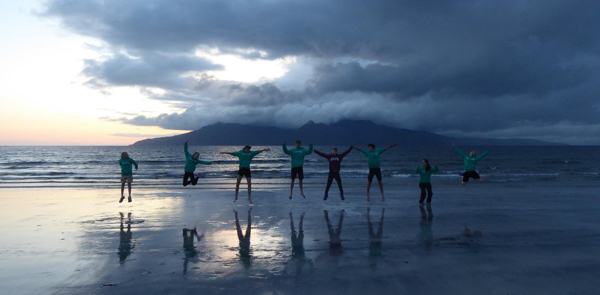 Team Eigg jumping for joy as the sun went down last night and leaping into Day 4 of their adventures! #NiddVentureAdventure