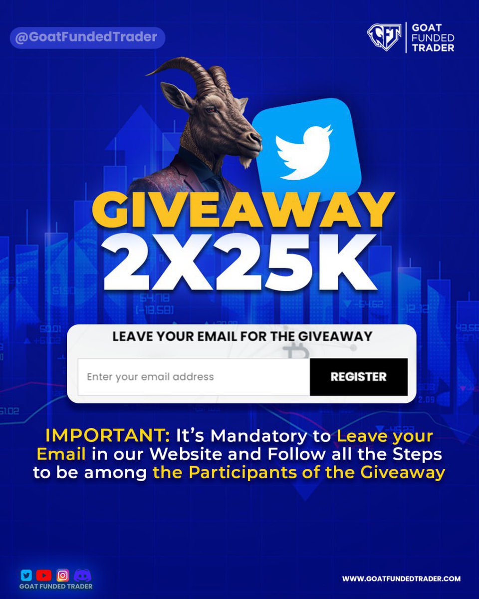 🏆 Giveaway 🏆

2 x $25k evaluation accounts courtesy @goatfunded

To participate 

1.Follow 
<a href="/GoatFunded/">Goat Funded Trader</a> 
<a href="/EdwardXLreal/">Edward XL | CEO of GoatFundedTrader</a> 
<a href="/andreeatrade/">Andreea Guz 🥷 FXA Trading</a> 

2. Like and retweet

Winner will be announced in 8 days.