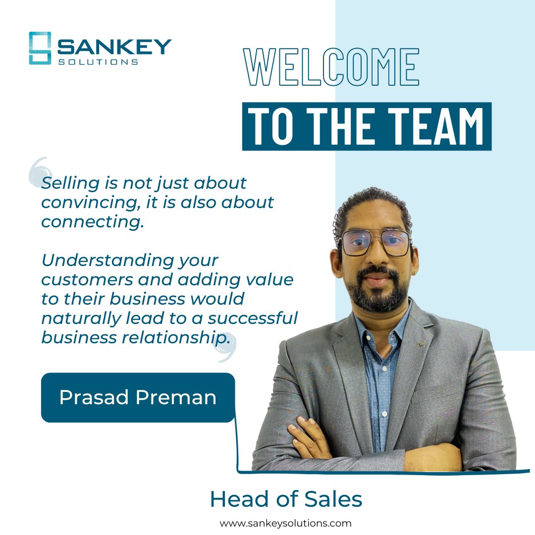 Welcome aboard! We are excited to introduce Prasad Preman, our new Business Head of Sales.

We are confident that Prasad will be an incredible asset to the company. Please join us in welcoming him to Sankey!

#sankeysolutions #sankians #sankeyculture #employeeappreciation