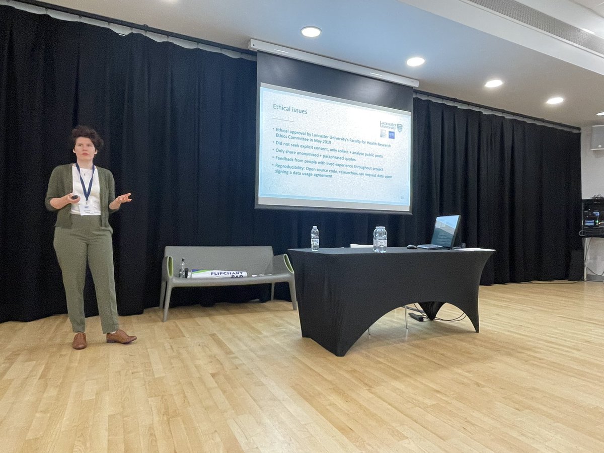 Great talk from <a href="/glorisonne/">Glorianna Jagfeld</a> on her phd project integrating health research, natural language processing, and corpus linguistics to analyse peer online support
forum posts on personal recovery in bipolar disorder - incl. ethical issues when using online forum data #BABCP2023