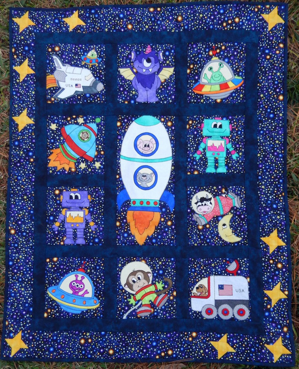 Explore space!  Pattern from my #etsy shop: Space Race PDF quilt pattern etsy.me/3JUv1Cj #quilting #pdfquiltpattern #babyquiltpattern #childsquilt #childspdfquilt #mspdesignsusa #instantdownload #babypdfquilt #pdfappliquequilt