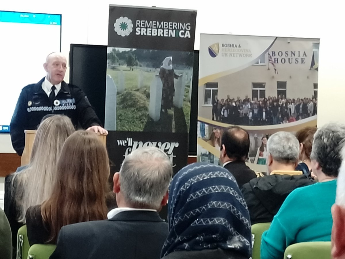 Listening to important speeches at the Remembering Srebrenica event in Birmingham Council House.