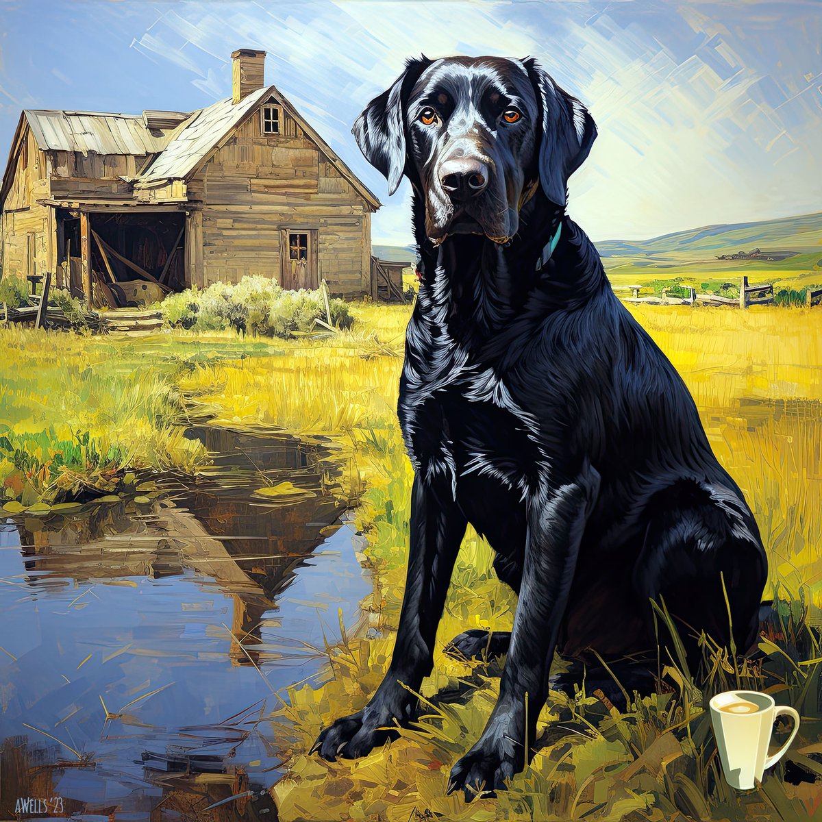 beachtv's tweet photo. Coffee, the aroma of tranquility, a rich brew connecting one to the fertile earth. 07.12.2023 #Walter #WheresWalter #WalterTheDog #WaltersWorld #LabZilla #MidJourney #MidJourneyArt #MidJourneyAI #MidJourneyAiArt #JavaDog #AiArt #CoffeeDog #CoffeeWithDogs #DogsDontDoDecaf https://t.co/dnFqg0zgBS