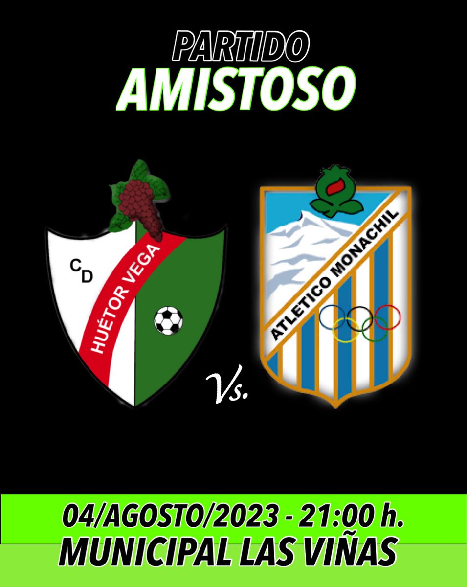 CD Huétor Vega (@cd_huetorvega) on Twitter photo Ya podemos confirmar el primer partido amistoso que disputará nuestro equipo en esta pretemporada.
Recibiremos en casa al <a href="/AtcoMonachil/">Atletico Monachil</a> para un partido que servirá como punto de partida a un intenso mes de preparación para la temporada 2023/24. Ya podemos confirmar el primer partido amistoso que disputará nuestro equipo en esta pretemporada.
Recibiremos en casa al <a href="/AtcoMonachil/">Atletico Monachil</a> para un partido que servirá como punto de partida a un intenso mes de preparación para la temporada 2023/24.