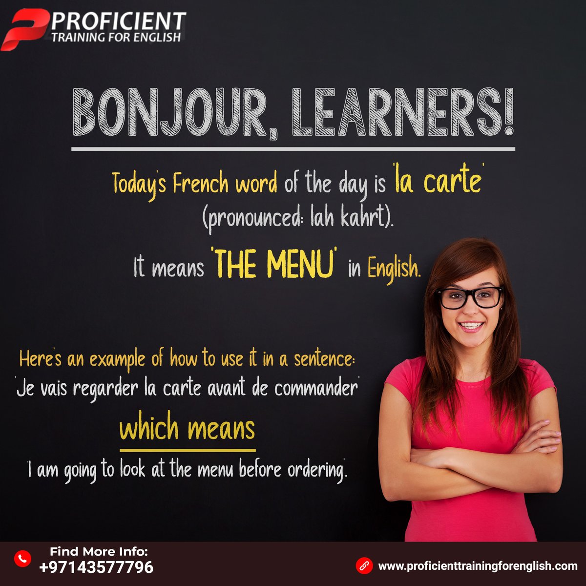 for_proficient's tweet photo. Expand your French vocabulary with us at Proficient Training for English Institute! 

Enrol now! Click the link in Bio for more information!

#FrenchWordOfTheDay #LaCarte #Menu #VocabularyBuilding #FrenchLanguageLearning #PTEInstitute #LanguageProficiency #Canadaimmigration https://t.co/6nz0eh5JL0
