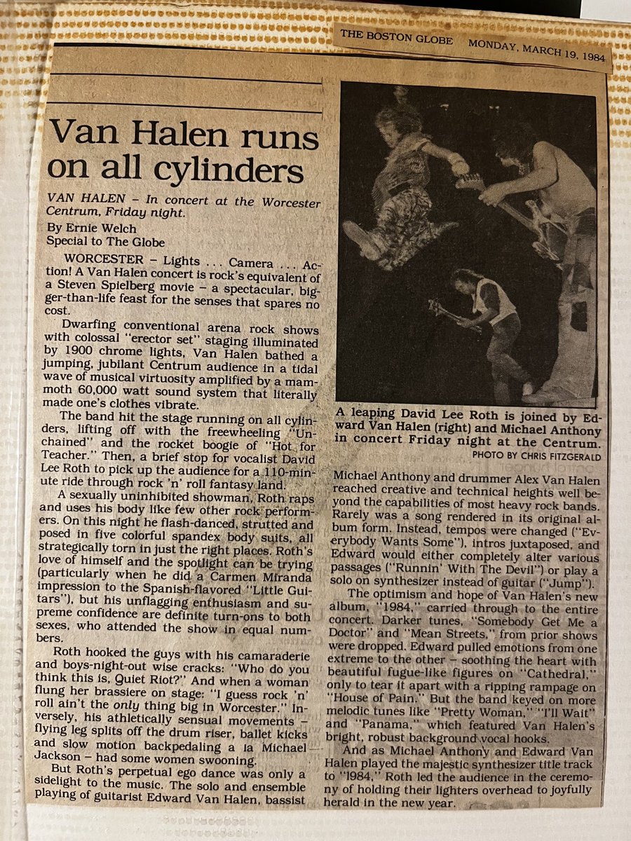 peteleinbach's tweet photo. Hey ⁦@GregRenoff⁩ thought you might enjoy. Threw it in my scrapbook after 1984 blew through town. ⁦@BostonGlobe⁩ ⁦⁦⁦@VanHalenNews⁩ ⁦@VanHalenVault⁩ ⁦@VanHalen⁩ https://t.co/lu72qxEReR