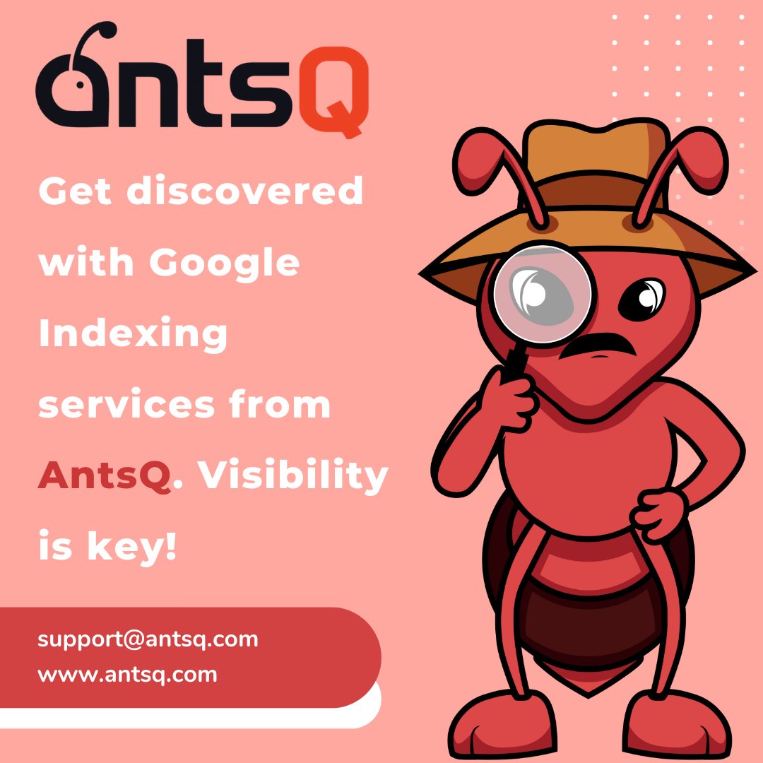 antsq4smm's tweet image. Get discovered with Google Indexing services from AntsQ. Visibility is key!

#AntsQ #GoogleIndexing #Visibility #GetDiscovered #SearchEngineOptimization #SEO #KeyToSuccess #DigitalMarketing #BusinessGrowth #GrowYourBusiness #IncreaseVisibility #BoostTraffic #GrowYourReach