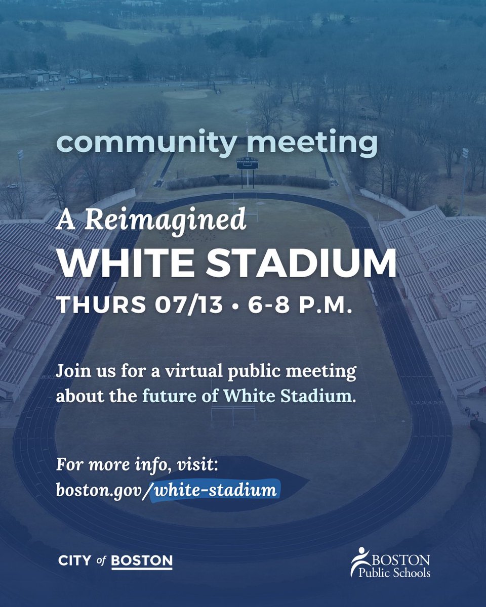 Boston_CEC's tweet photo. 📣 Happening Tomorrow 📣

Join us for a virtual community meeting about the future of white stadium: 

🗓 Thursday, July 13 
⏰️ 6-8 p.m.

Learn more: https://t.co/BzmHmLzzDE https://t.co/b5PFczzqnU