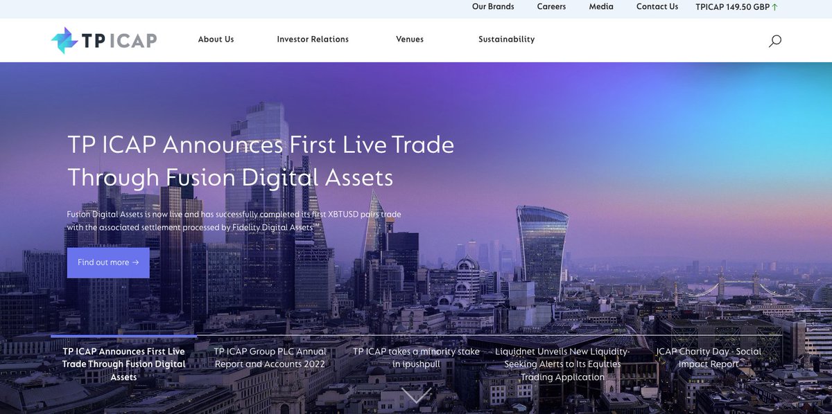 DuncanTrenholme's tweet image. #FusionDigitalAssets looking glorious on the front page of the @TPICAPGroupPLC new website today.

Spot #crypto trading at the world&apos;s largest inter-dealer broker and global financial venue operator.

Probably nothing.