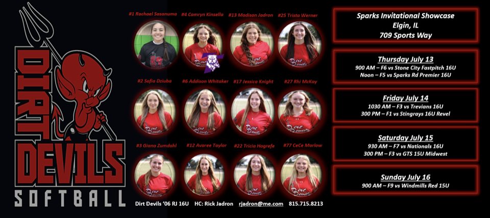 This weekend 🥎 Sparks Showcase schedule - Gets going Thursday 9am &amp; Noon #GreatDay2BDevils 😈