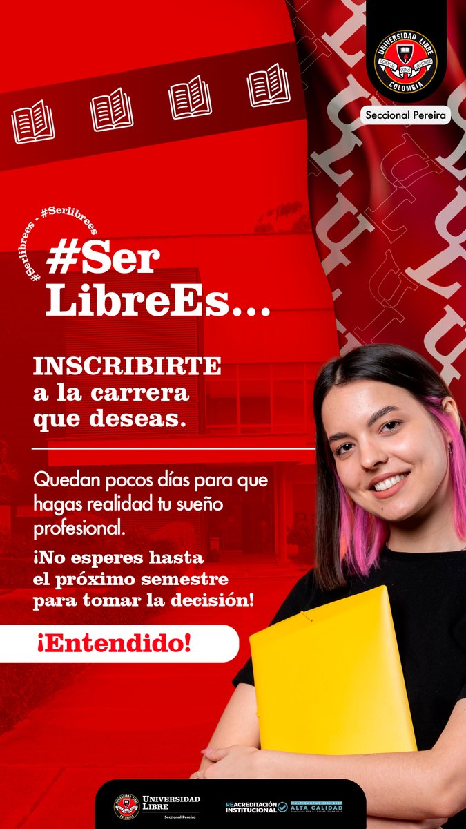 Ulibre_pereira's tweet photo. #InscripcionesAbiertas
No dejes pasar esta oportunidad y sé parte de nuestra familia Unilibrista.
Whatsapp:📲 321 550 0499 / 321 5510157
📩 promoción.pei@unilibre.edu.co
Sede Belmonte: PBX (6) 340 1043
6151 6889 6152
#SerLibreEs #unilibrepereira #universidad #educacionsuperior https://t.co/PrMVqA0UPJ