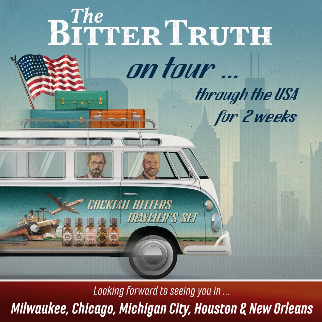 We will tour through the USA starting july 15th. Events scheduled for Chicago, Milwaukee, Michigan City, Houston and then last stop New Orleans for Tales of the Cocktail. More details will come in due course. #thebittertruthcompany #bitters #cocktails #liqueur #bittersontour