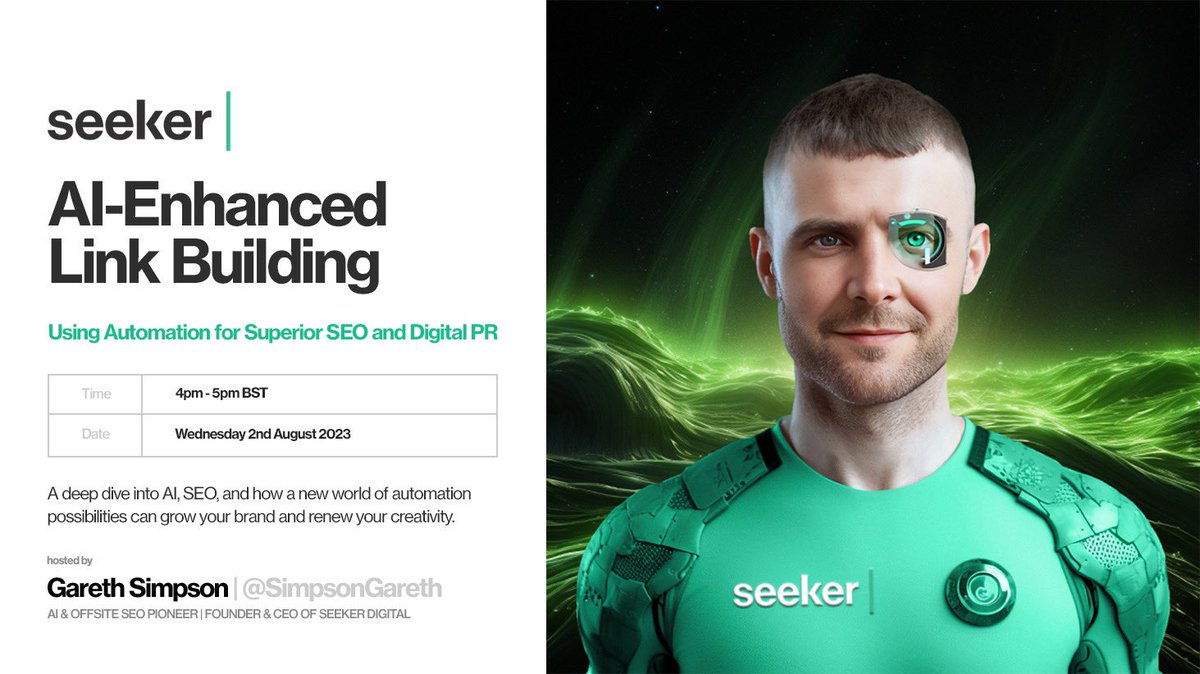 📣 Exciting announcement! Learn how to build links with support from the latest AI tools in this webinar on 2nd August at 4pm BST ⏰.

I will cover: 
🎯 AI for the editorial outreach process.
📰 AI for Digital PR and winning media placements.
🔗 AI for optimising onsite link