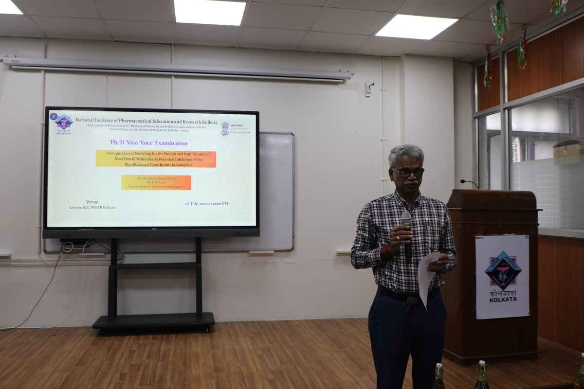 NIPER_Kolkata's tweet photo. #Heartiest #Congratulations to Mr. Mushtaq Ahmad Wani, Ph.D Scholar Department of #Pharmacoinformatics of @NIPER_Kolkata for successfully defending his #thesis work entitled “Computational modeling for the
@Pharmadept @mansukhmandviya @bhagwantkhuba @rajneeshtingal https://t.co/0plpNd0EDJ