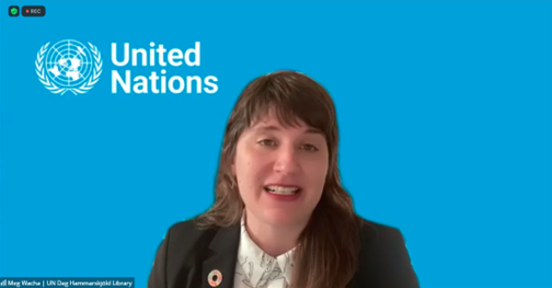 UNLibrary's tweet photo. @megwacha from @UNLibrary made the case for the importance of repository libraries as a medium to advance global science communication. 

Virtual panel: "Policy Makes Practice: Open Science and Public Funding for the Public Good."
https://t.co/8OwuEyUidb
#HLPF, #OpenScienceUN https://t.co/S9CZF1pqto