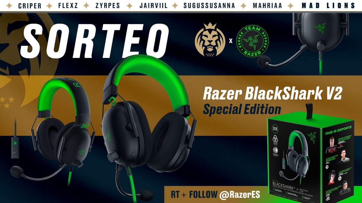 🚨SORTEO de unos Cascos BlackShark V2 Special Edition valorados en 229€.🚨 ▶️Seguir a @RazerES ▶️Seguir a @FlexZCoD ▶️Dar RT a este tweet En 19 de julio se da el ganador.