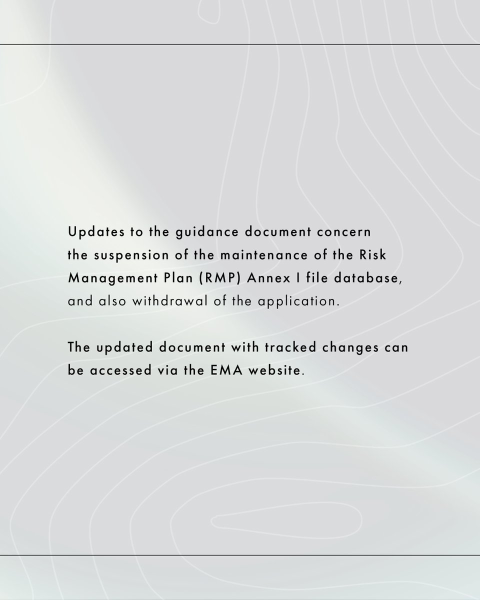 scendea's tweet image. The @EMA_News has updated the pre-authorisation procedural advice guidance for users of the centralised procedure.
-
To discuss this guidance with a member of the team, get in touch info@scendea.com 
-
#EMA #RiskManagementPlan #RegulatoryAffairs #DrugDevelopment #ClinicalTrials
