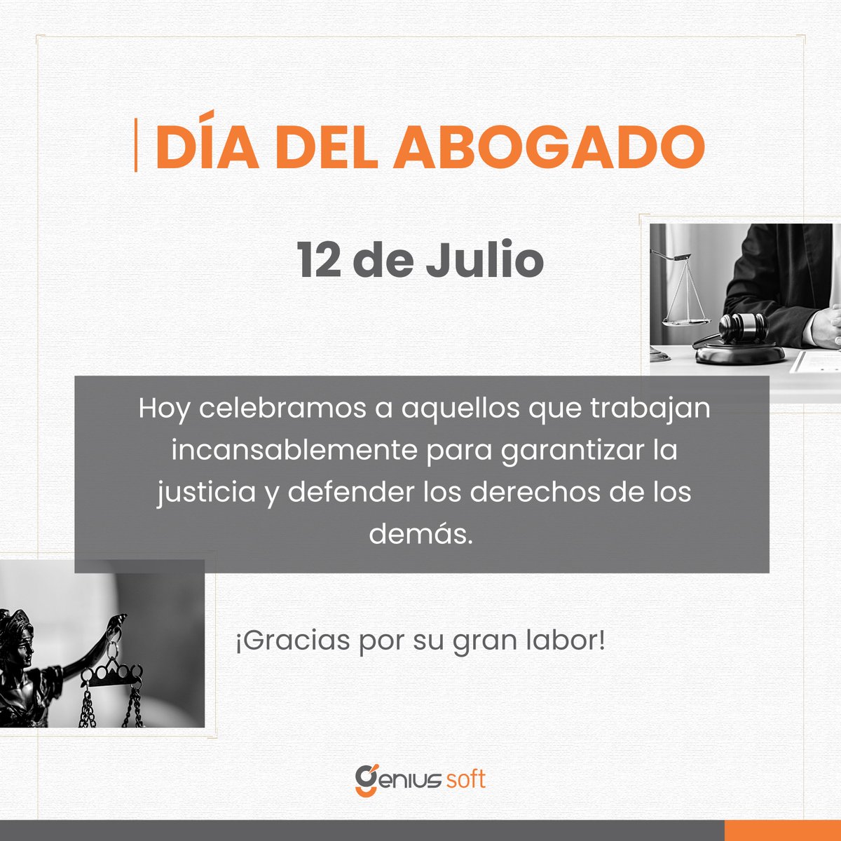 Genius_Soft's tweet photo. ¡Feliz Día Abogados! 🎉

¡A todos los abogados, colegas y amigos, les deseamos un día lleno de reconocimiento y gratitud! Su labor marca la diferencia y el mundo es un lugar mejor gracias a su compromiso.

#GeniusSoft #DíaDelAbogado #Justicia #Derecho https://t.co/xxmjyotemQ