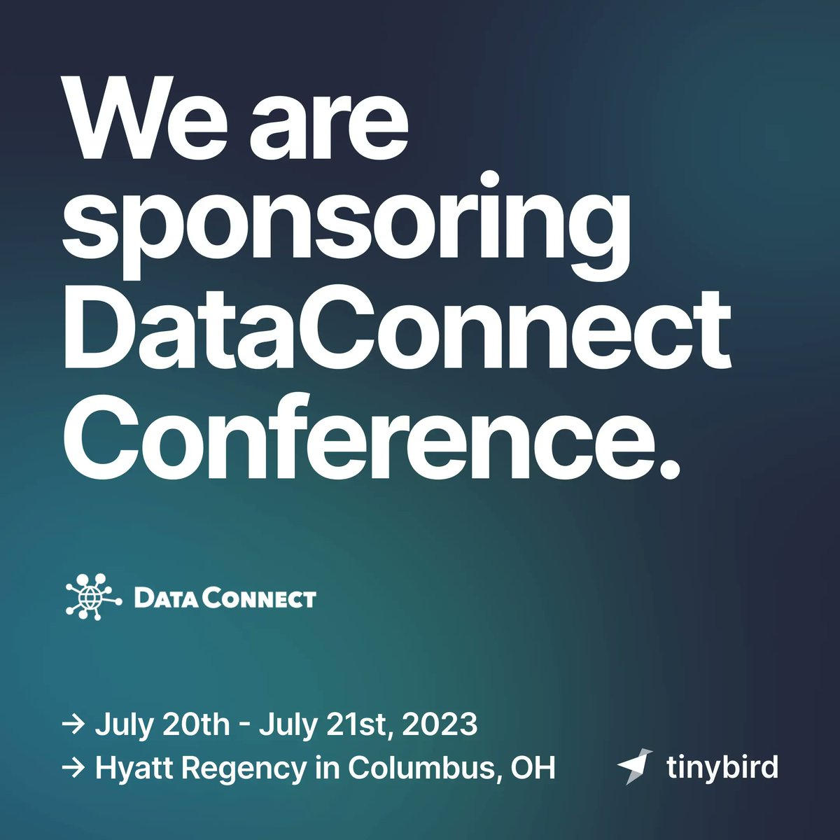 tinybird's tweet image. We are excited to be sponsoring at the Women in Analytics (@wia_community)  #DataConnect2023 Conference next week!

@JoeKarlsson1 will be building a real-time multiplayer game analytics system live at 2:05 pm on Thursday. Stop by the lighting talk and play some games! 👾 

#DCC23