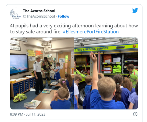 EPortFS's tweet photo. Yesterday Green Watch visited @TheAcornsSchool to deliver fire safety education to the pupils of year 4 and 5. The homework for the session was to check you have working smoke alarms within the home. #testsmokealarms https://t.co/TiXXEI6z5b