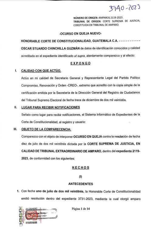 JessaGramajo's tweet photo. El partido @creoguate presentó un ocurso en queja ante la @CC_Guatemala, argumentan que más de 30 actas del Distrito Central no llevan firmas de la Junta Receptora de Votos.

1/3 https://t.co/11YI3haGb6