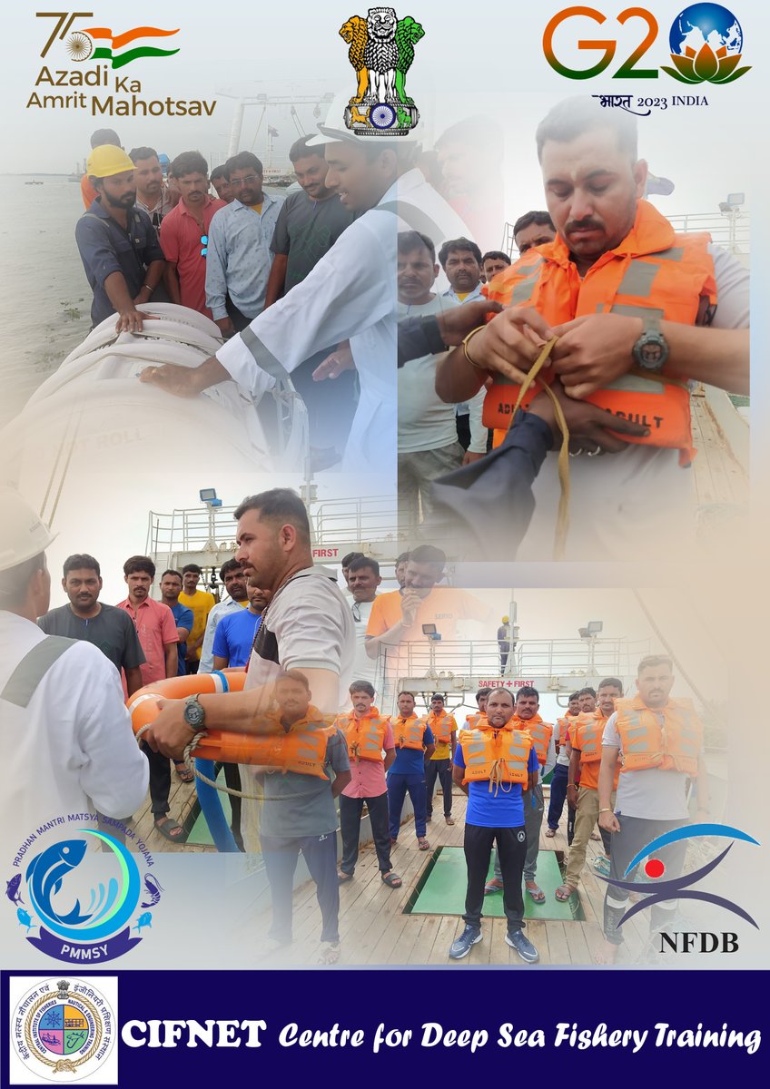 CifnetH's tweet photo. CIFNET conducted #SkillTrainingProgramme onboard Vessel M V Prashikshani for 12 Fishermen from Gujarat in #Capacitybuilding in #Deepsea Fishing & #OnboardHandlingofTuna sponsored by #MPEDA-#NETFISH &Funded by #NFDB under #PMMSY @FisheriesGoI @PRupala @PIB_India @Murugan_MoS https://t.co/9VJtOWyhBX