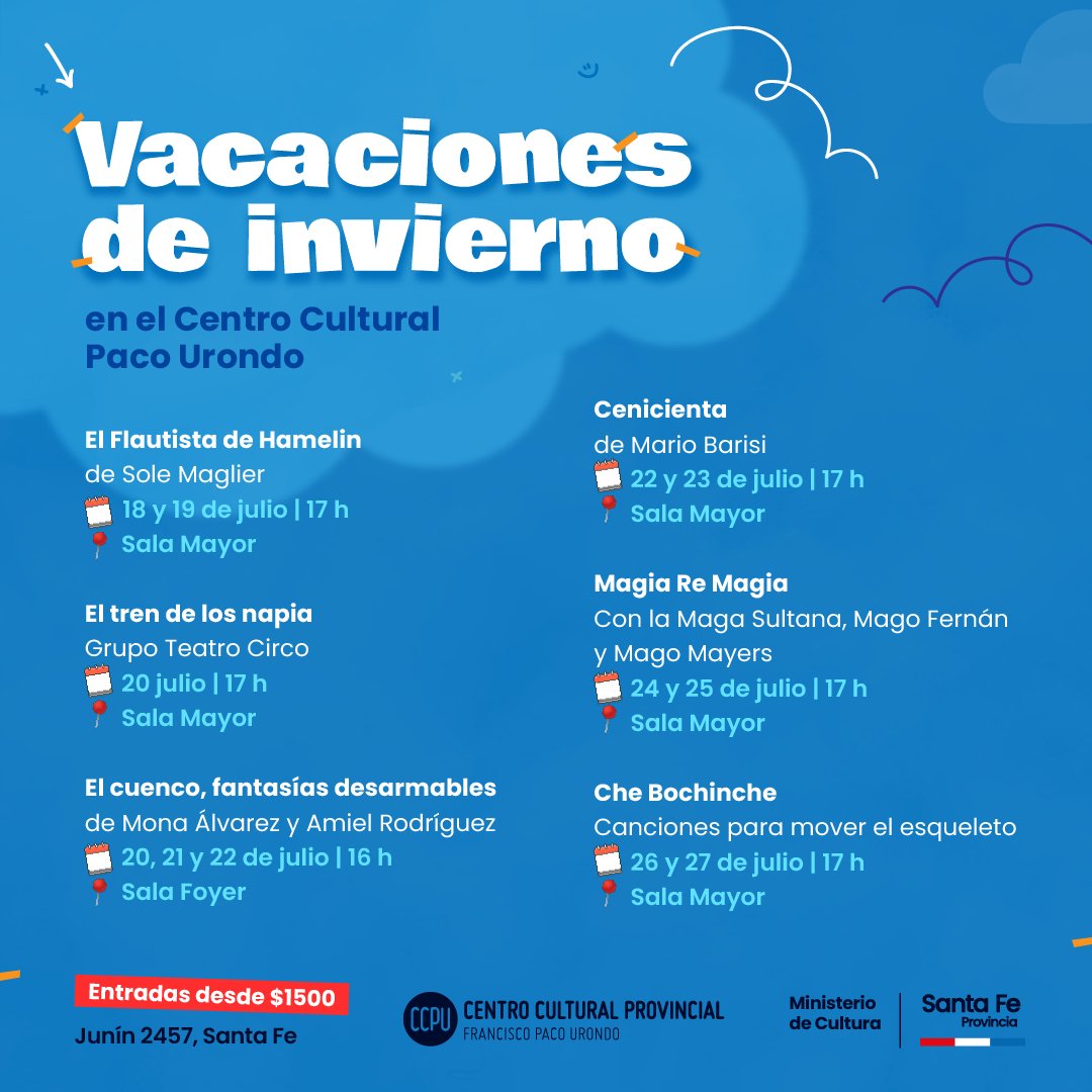 🎉🌟 𝙑𝘼𝘾𝘼𝘾𝙄𝙊𝙉𝙀𝙎 𝘿𝙀 𝙄𝙉𝙑𝙄𝙀𝙍𝙉𝙊 en el Centro Cultural Paco Urondo! 🌟🎉

 No te pierdas las siguientes propuestas teatrales infantiles para el receso invernal.

+ Info en cencultu.com.ar/noticia/vacaci…