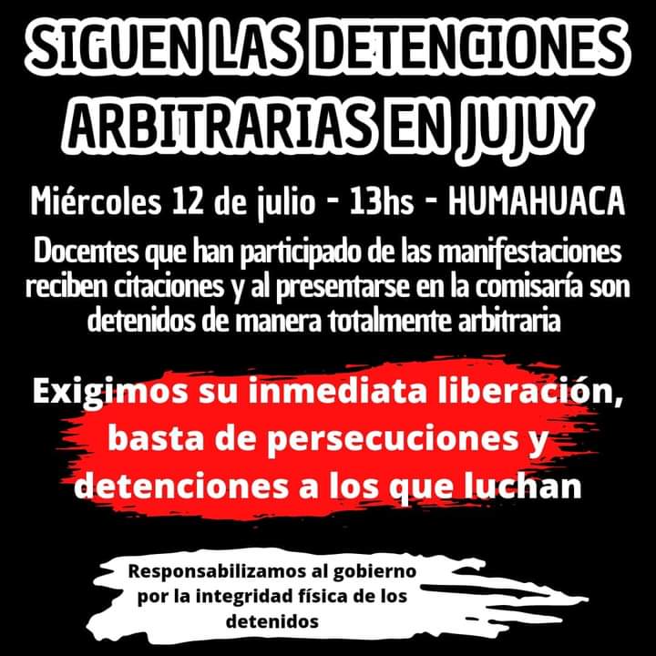 Humahuaca10000's tweet photo. DETENIDOS EN #HUMAHUACA. Pobladores denuncian que hoy han sido detenidas 21 personas acusadas de #sedición, secuestro de personas, lesiones doblemente agravadas y otras causas. Al parecer los citan a la comisaría y allí los detienen. Fuente: MinkaComunicación https://t.co/CgzeVeijmR