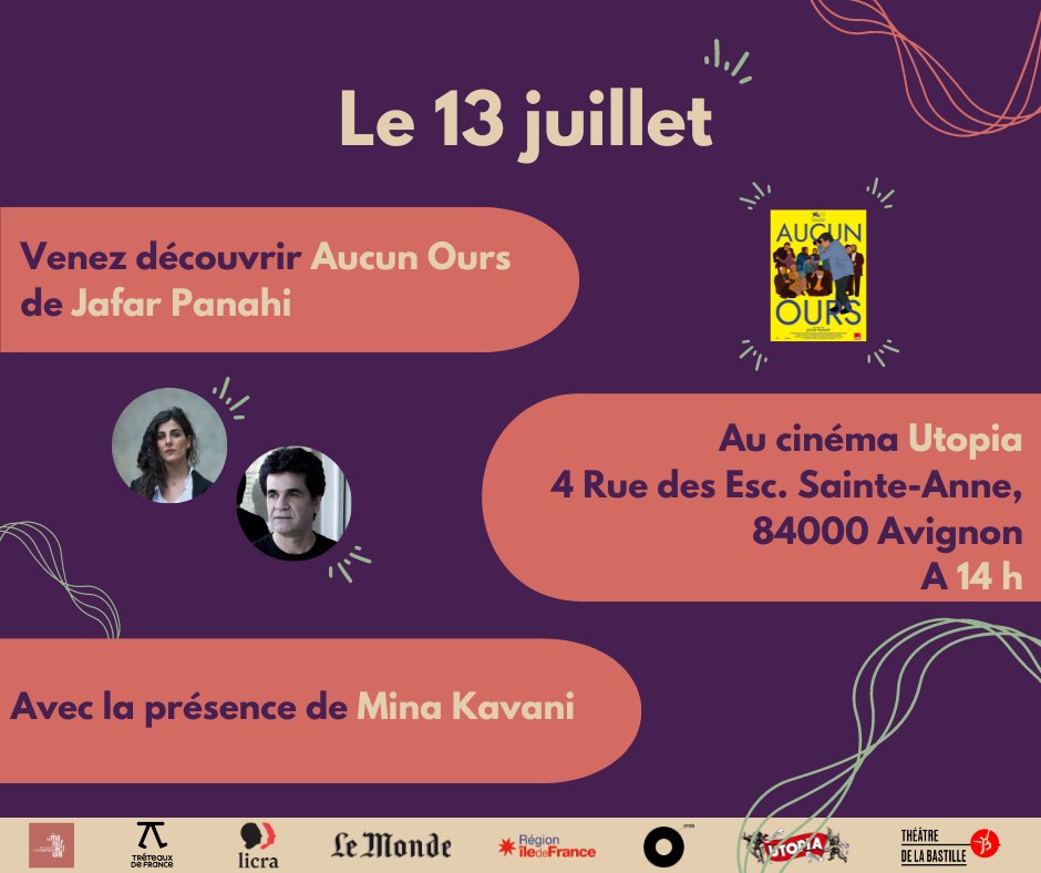 IranGarromedia's tweet photo. Le 13 juillet à 14h à l'Utopia, retrouvez Aucun Ours, un film de Jafar Panahi. Il montre le metteur en scène assister à des histoires d'amour dans un contexte géopolitique fragile. Nous vous attendons nombreux !! #AucunOurs #Iran #Mahsa_Amini https://t.co/IHymempxri